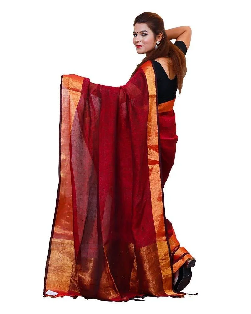 Zari Border Linen Saree